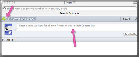 You can type in your profile message in the box.   To change your status, click here.  
