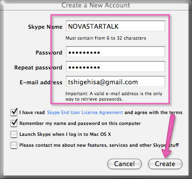 Type in the information to create your account and click Create.  