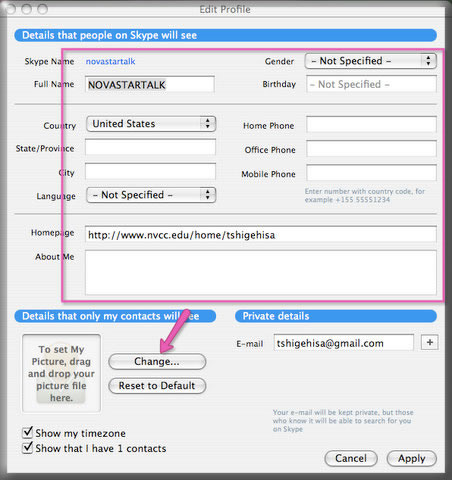 Type in the information to create your account and click change.