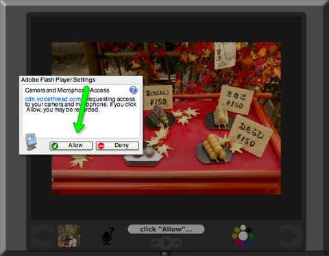 Click "Allow" when the small window comes up and asks for access to your microphone .  