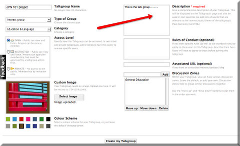 Type the information about your Talkgroup.  