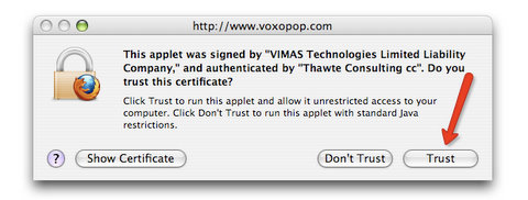 Click "Trust" to allow Voxopop to be able to access to your microphone. 