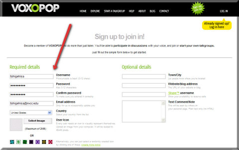 To sign up, type in the information.  
