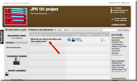Click your discussion title to see your Talkgroup. 