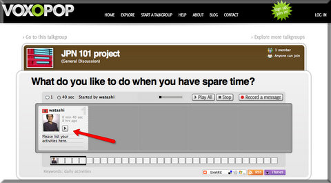 You should see your TalkGroup with discussion title.  Click "arrow" to listen to your recording.  