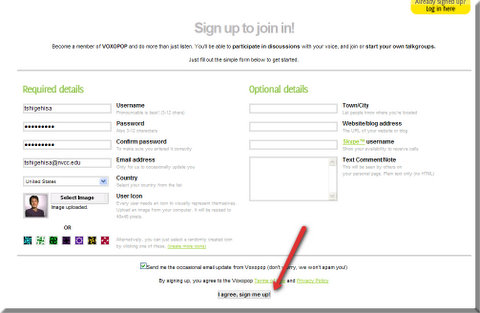 Click "I agree, Sign me up".