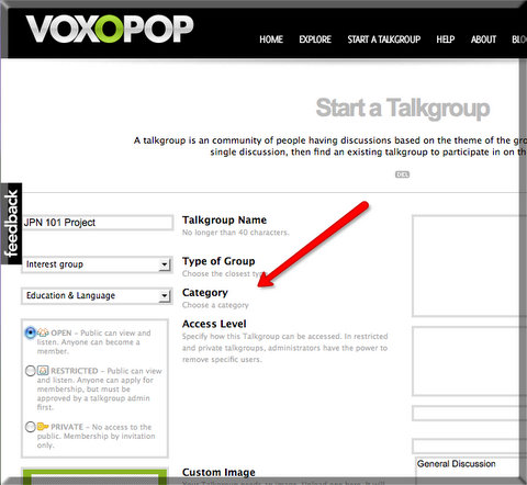 Type in Talk group name, select Type of group, and Category.  